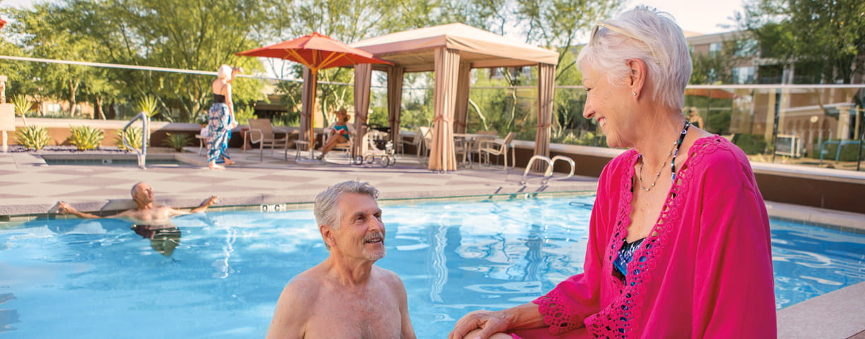 Residents enjoy the pool.